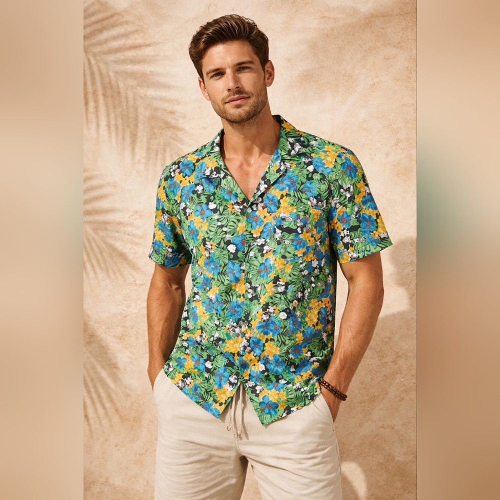 Disney Mickey Hawaiin Floral Button Up Size Large